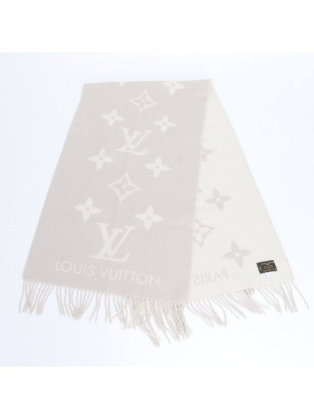 Louis Vuitton Monogram Scarf Reykjavik Cashmere 100% Shawl Large Gray